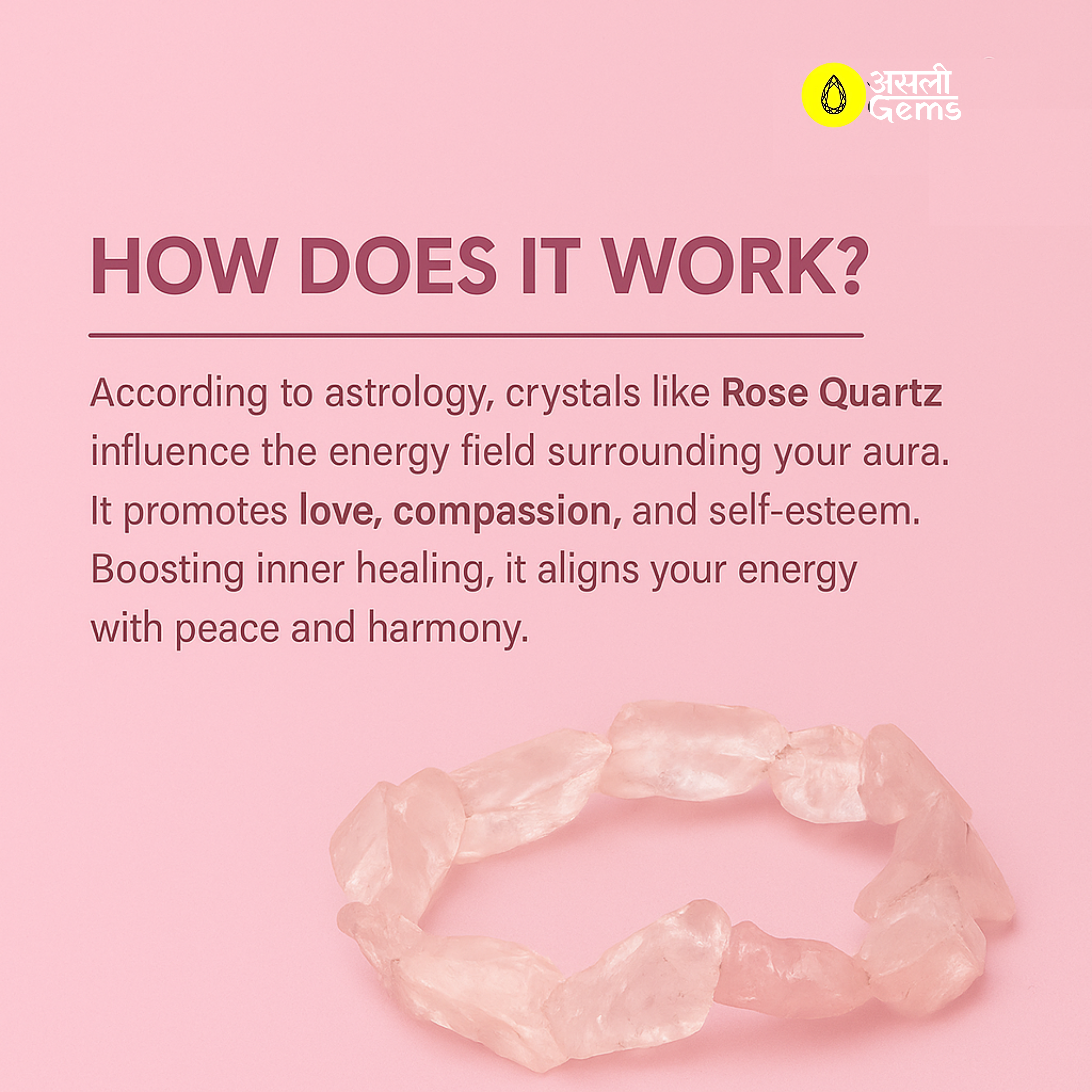 Pure Raw Rose Quartz Bracelet (100% Certified & Lab Tested)