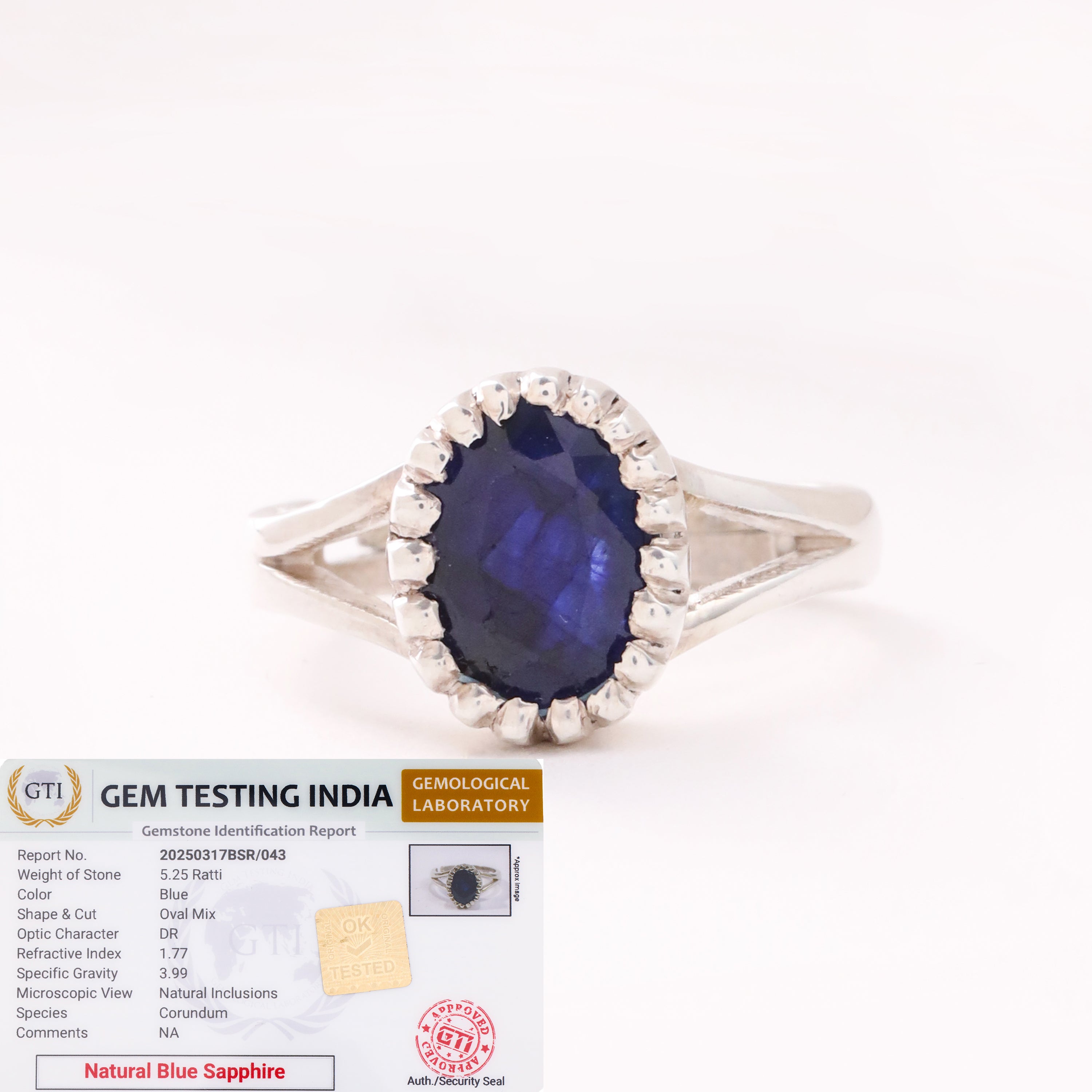 Blue Sapphire (Neelam) ring in Silver