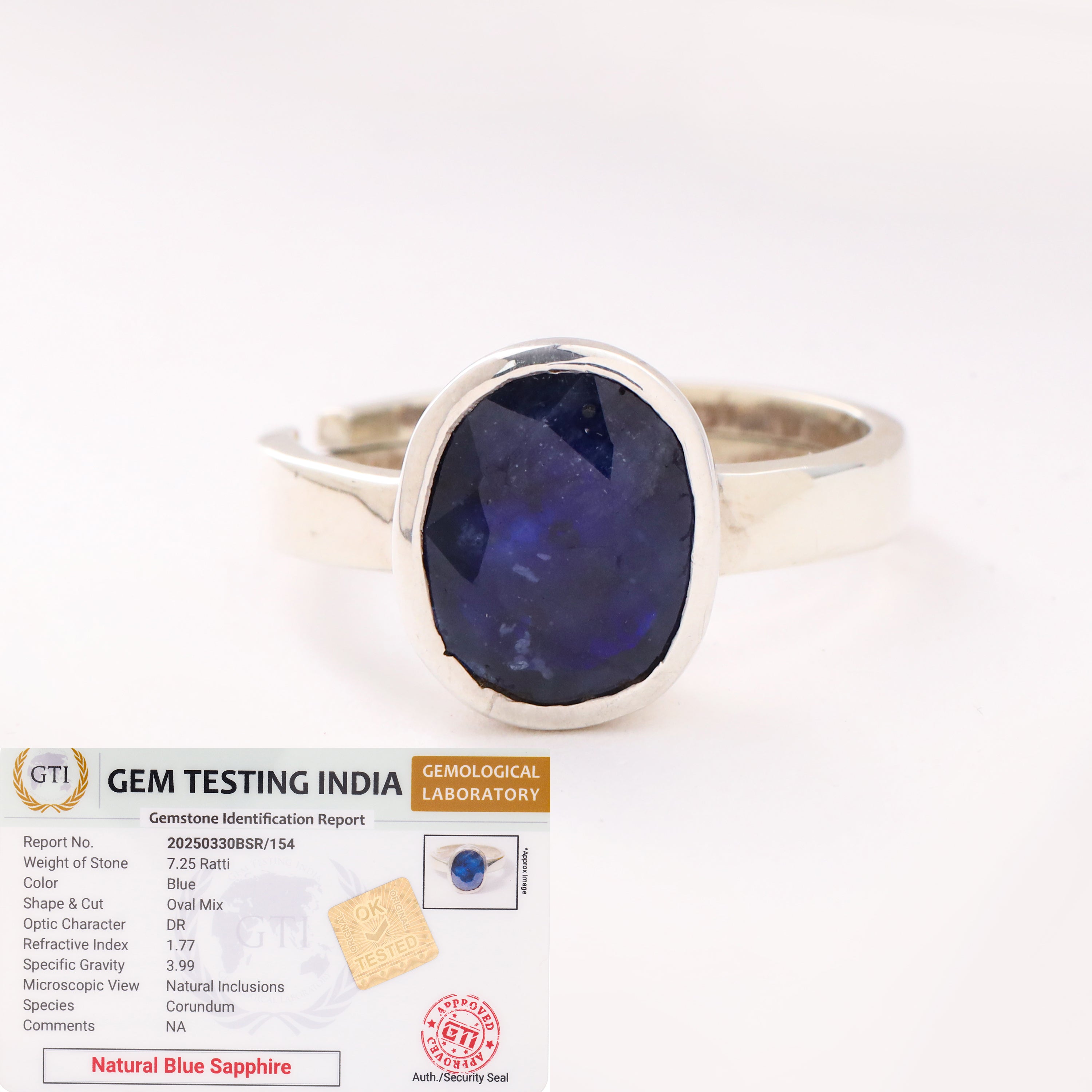 Blue Sapphire (Neelam) ring in Silver